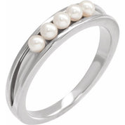 14K White Cultured White Seed Pearl Stackable Ring
