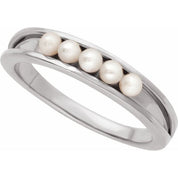 Platinum Cultured White Seed Pearl Stackable Ring