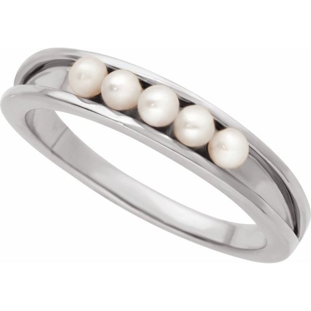 14K White Cultured White Seed Pearl Stackable Ring