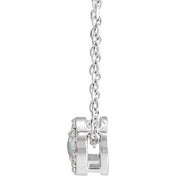 Platinum Cabochon Natural White Opal & .06 CTW Natural Diamond Halo-Style 16-18" Necklace