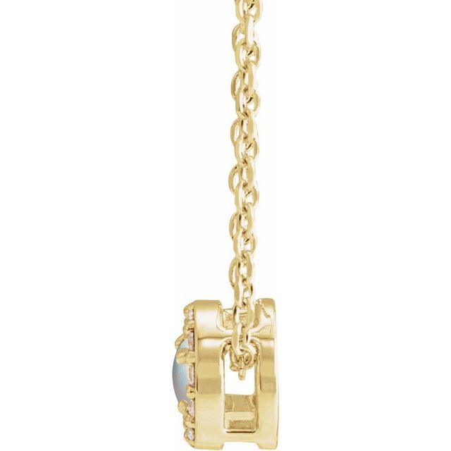 14K Yellow Cabochon Natural White Opal & .06 CTW Natural Diamond Halo-Style 16-18" Necklace