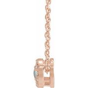 14K Rose Cabochon Natural White Opal & .06 CTW Natural Diamond Halo-Style 16-18" Necklace