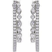 14K White 1 1/5 CTW Lab-Grown Diamond 30.5 mm Hoop Earrings