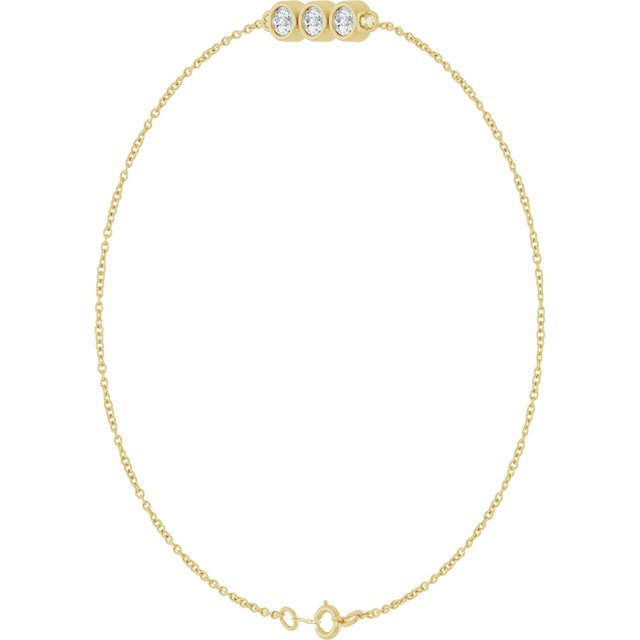 14K Yellow 1/4 CTW Natural Diamond Three-Stone Line  7" Bracelet