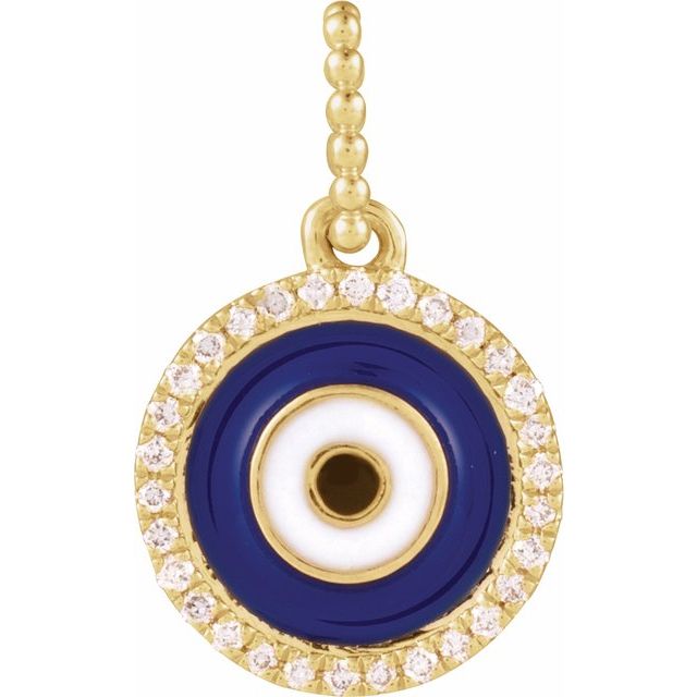 14K Yellow Gold 1/10 CTW Natural Diamond Blue Enameled Evil Eye Pendant - R50070:600:P