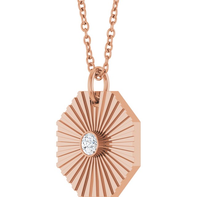 14K Rose .06 CT Natural Diamond Medallion 16-18" Necklace