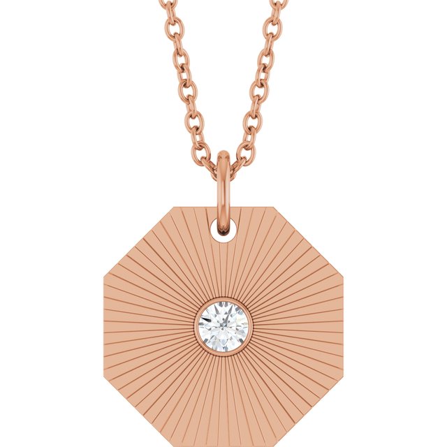 14K Rose .06 CT Natural Diamond Medallion 16-18" Necklace