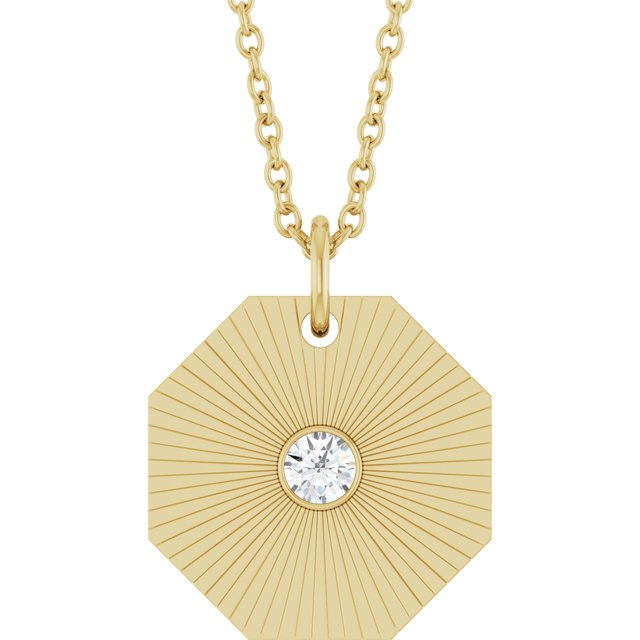14K Yellow .06 CT Natural Diamond Medallion 16-18" Necklace