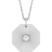 14K White .06 CT Natural Diamond Medallion 16-18" Necklace