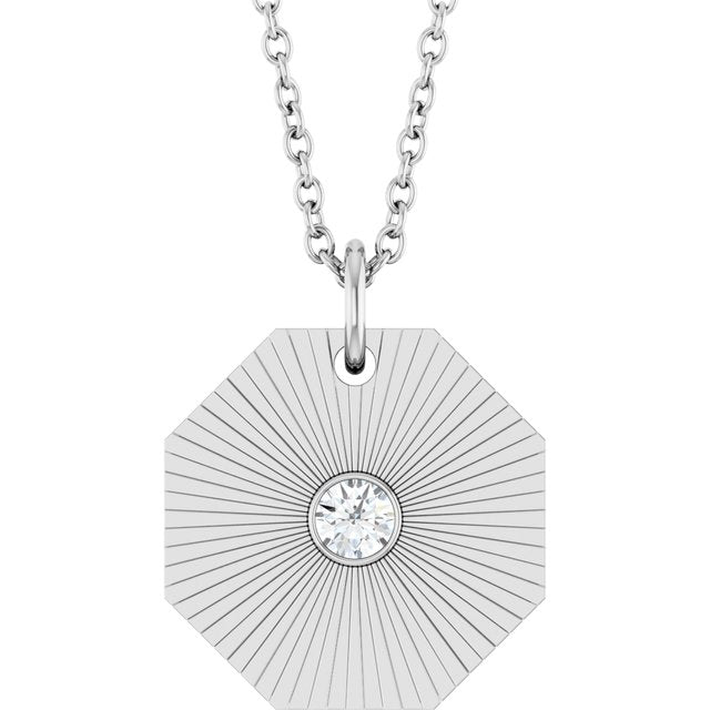 14K White .06 CT Natural Diamond Medallion 16-18" Necklace