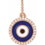 14K Rose 1/10 CTW Natural Diamond Blue Enameled Evil Eye Pendant