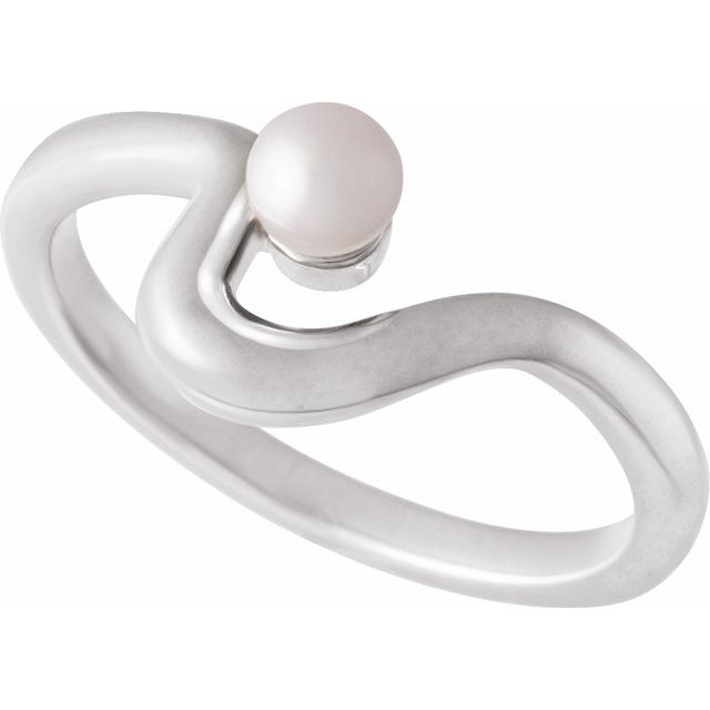 14K White Cultured White Freshwater Pearl Freeform Ring