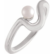 14K White Cultured White Freshwater Pearl Freeform Ring