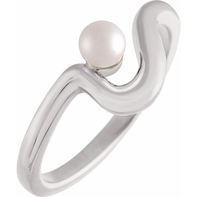 14K White Cultured White Freshwater Pearl Freeform Ring