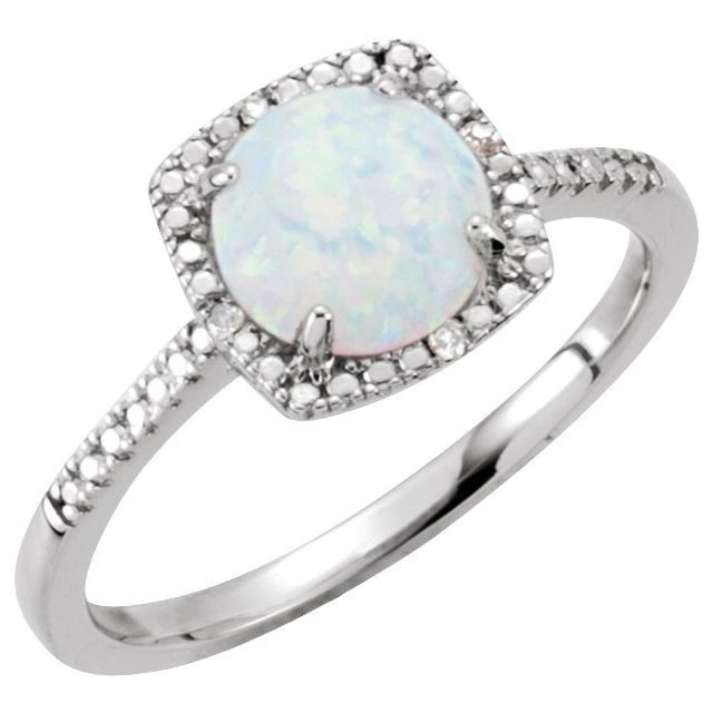 Sterling Silver Lab-Grown White Opal & Natural Diamond Ring - Part #69940:254:P