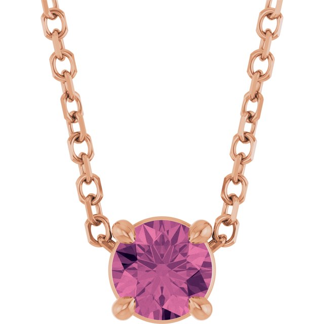 14K Rose 4 mm Natural Pink Tourmaline 16-18" Necklace