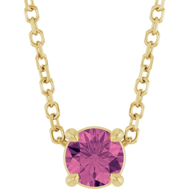 14K Yellow 4 mm Natural Pink Tourmaline 16-18" Necklace