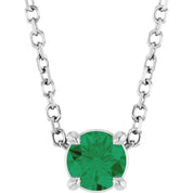 Sterling Silver 4 mm Natural Emerald 16-18" Necklace