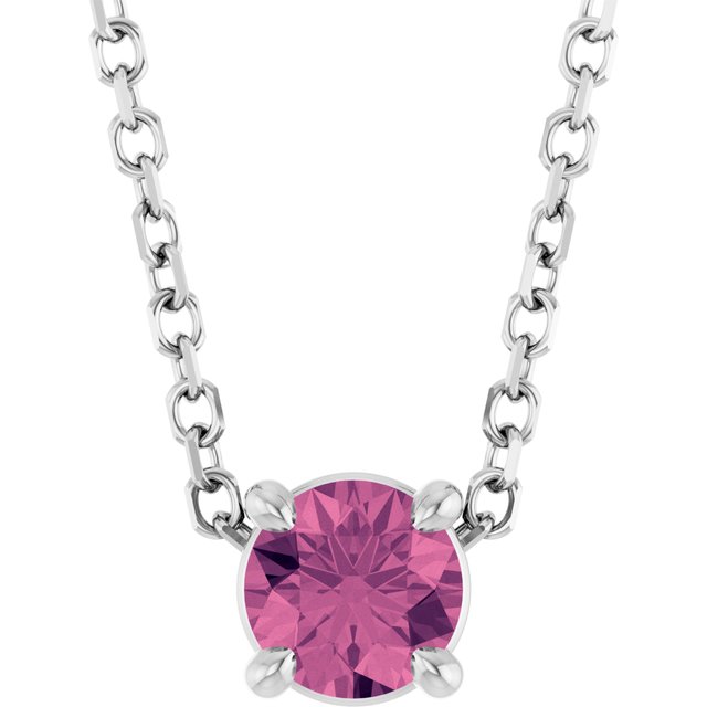 Sterling Silver 4 mm Natural Pink Tourmaline 16-18" Necklace