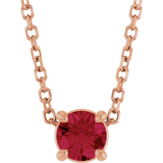 14K Rose 4 mm Lab-Grown Ruby 16-18" Necklace