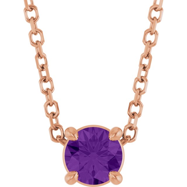 14K Rose 4 mm Natural Amethyst 16-18" Necklace