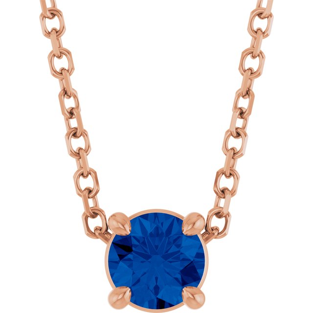 14K Rose 4 mm Lab-Grown Blue Sapphire 16-18" Necklace