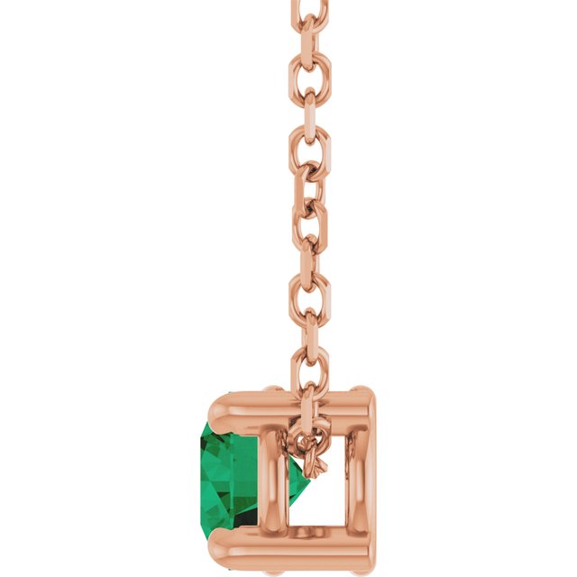 14K Rose 4 mm Lab-Grown Emerald 16-18" Necklace