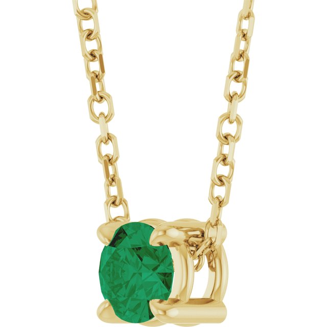 14K Yellow 4 mm Natural Emerald 16-18" Necklace