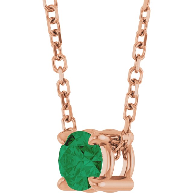 14K Rose 4 mm Lab-Grown Emerald 16-18" Necklace