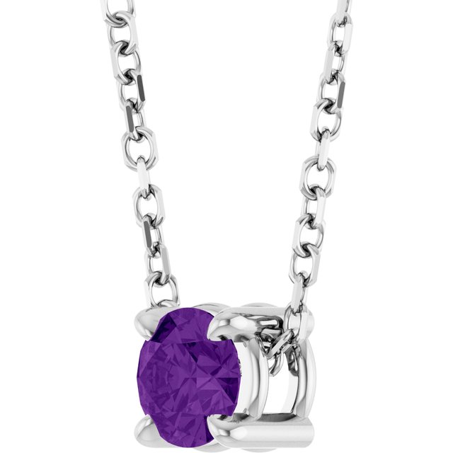 14K White 4 mm Natural Amethyst 16-18" Necklace