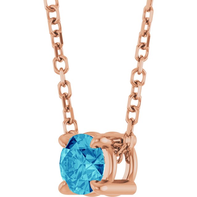 14K Rose 4 mm Natural Blue Zircon 16-18" Necklace