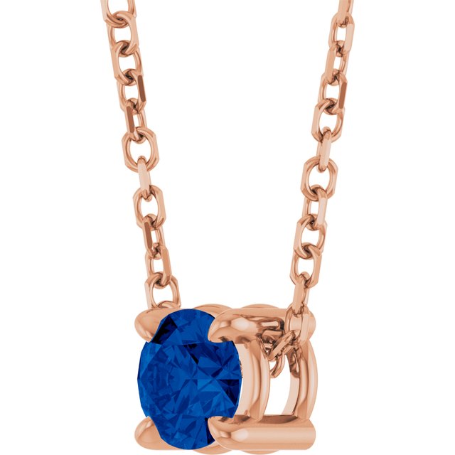 14K Rose 4 mm Natural Blue Sapphire 16-18" Necklace