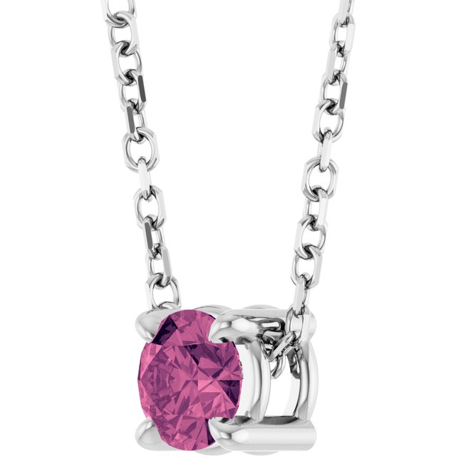 Sterling Silver 4 mm Natural Pink Tourmaline 16-18" Necklace