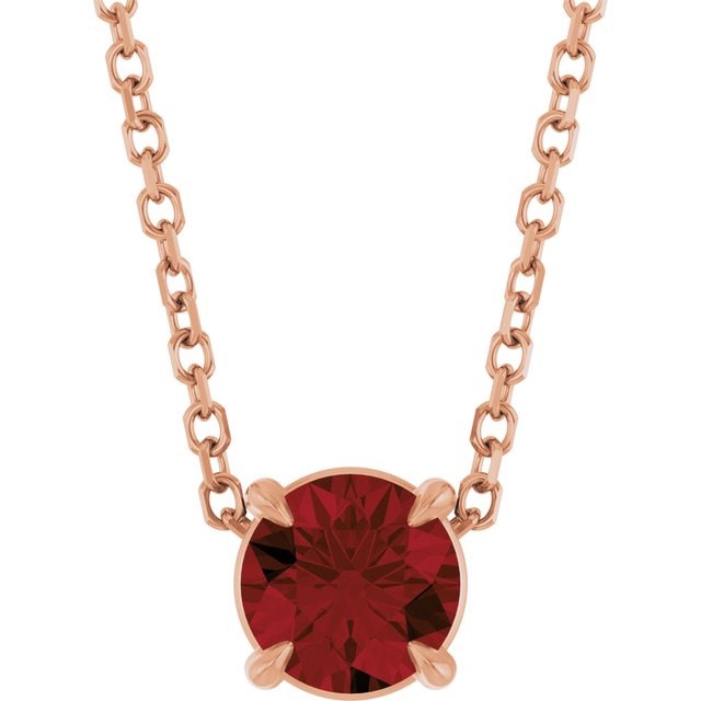 14K Rose 5 mm Natural Mozambique Garnet 16-18" Necklace