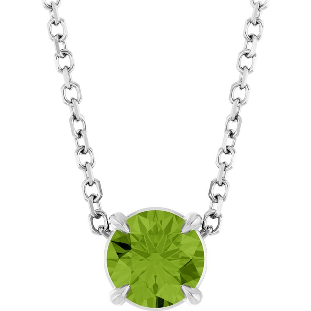 Platinum 5 mm Natural Peridot 16-18" Necklace