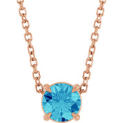 14K Rose 5 mm Natural Blue Zircon 16-18" Necklace