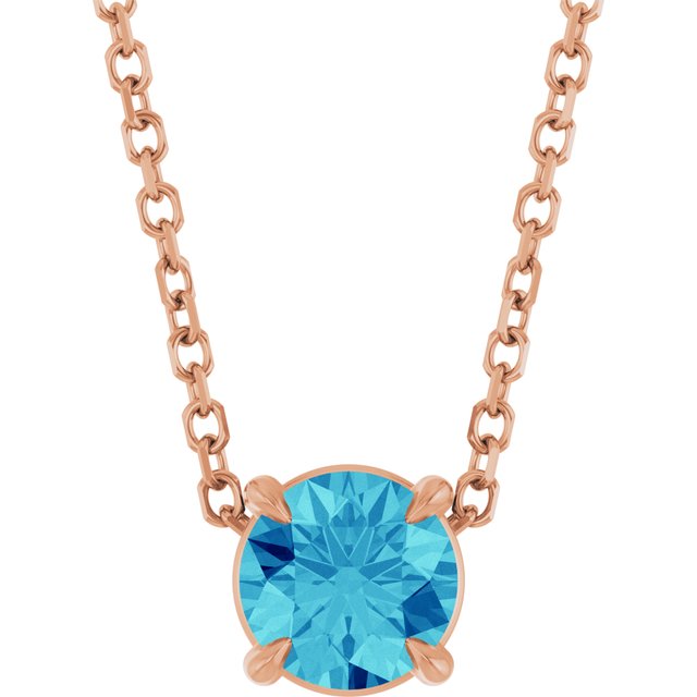 14K Rose 5 mm Natural Blue Zircon 16-18" Necklace