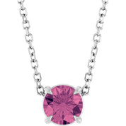 Sterling Silver 5 mm Natural Pink Tourmaline 16-18" Necklace