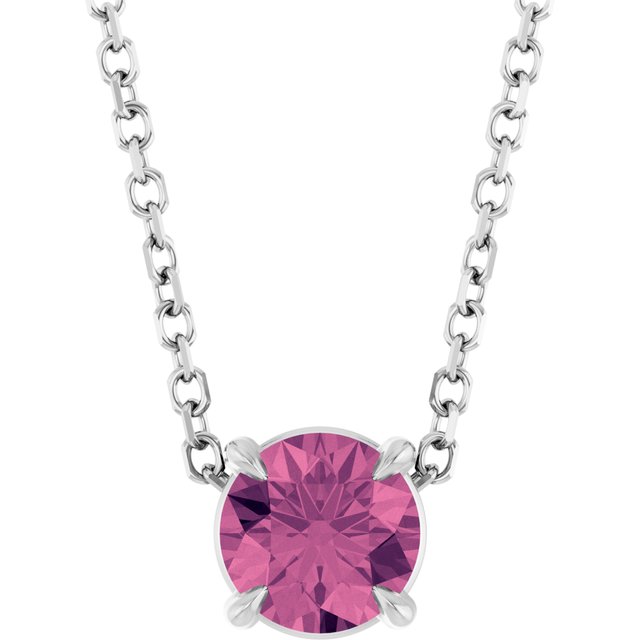 Platinum 5 mm Natural Pink Tourmaline 16-18" Necklace