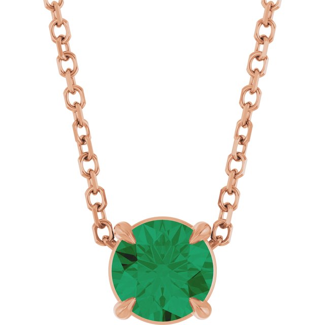 14K Rose 5 mm Lab-Grown Emerald 16-18" Necklace