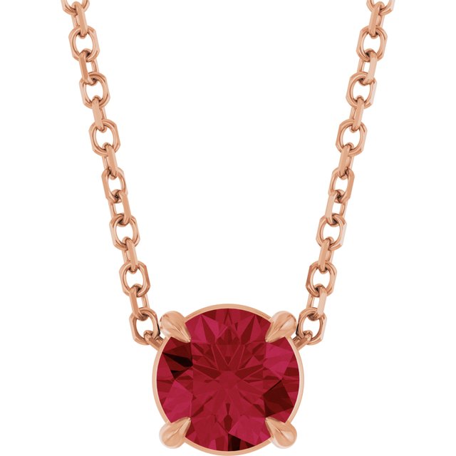 14K Rose 5 mm Lab-Grown Ruby 16-18" Necklace