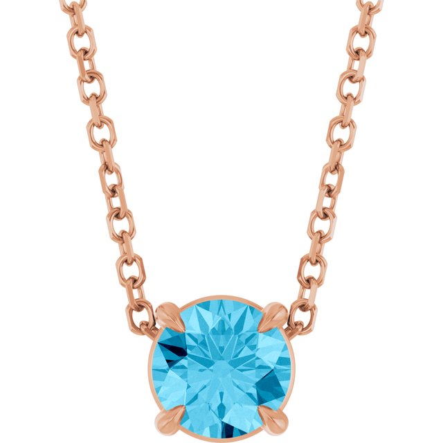 14K Rose 5 mm Natural Aquamarine 16-18" Necklace