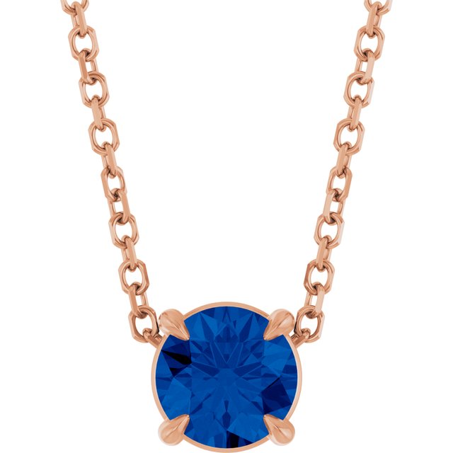 14K Rose 5 mm Lab-Grown Blue Sapphire 16-18" Necklace