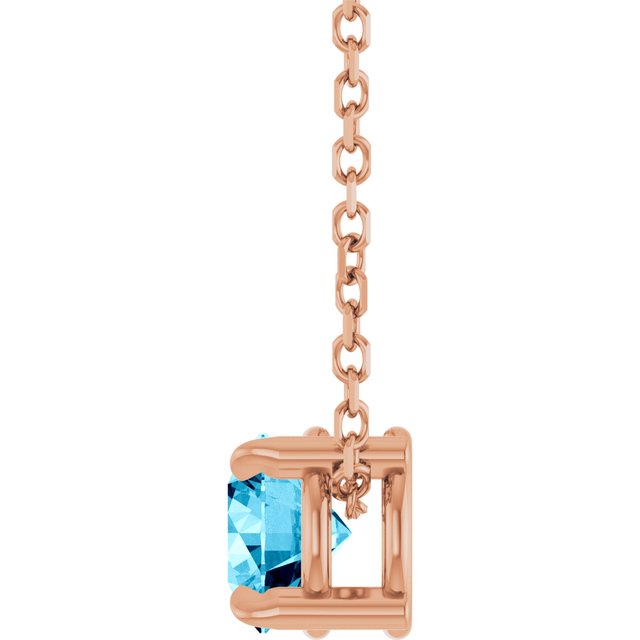 14K Rose 5 mm Natural Aquamarine 16-18" Necklace