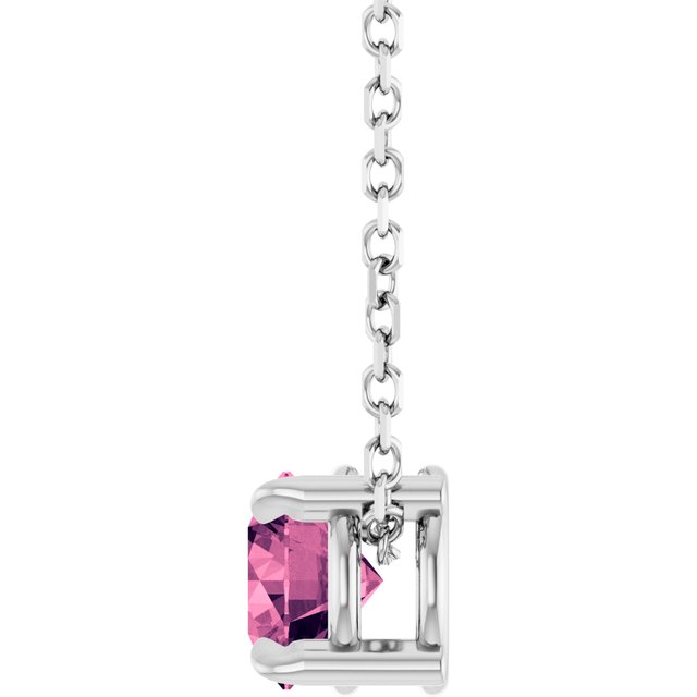 Sterling Silver 5 mm Natural Pink Tourmaline 16-18" Necklace