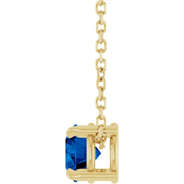 14K Yellow 5 mm Lab-Grown Blue Sapphire 16-18" Necklace