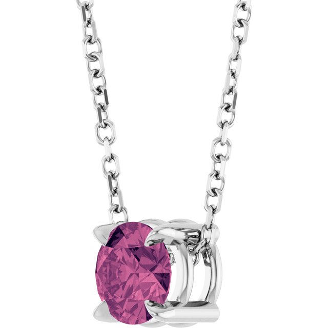 Sterling Silver 5 mm Natural Pink Tourmaline 16-18" Necklace