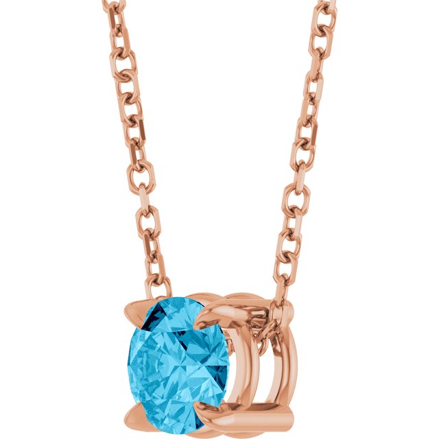 14K Rose 5 mm Natural Aquamarine 16-18" Necklace