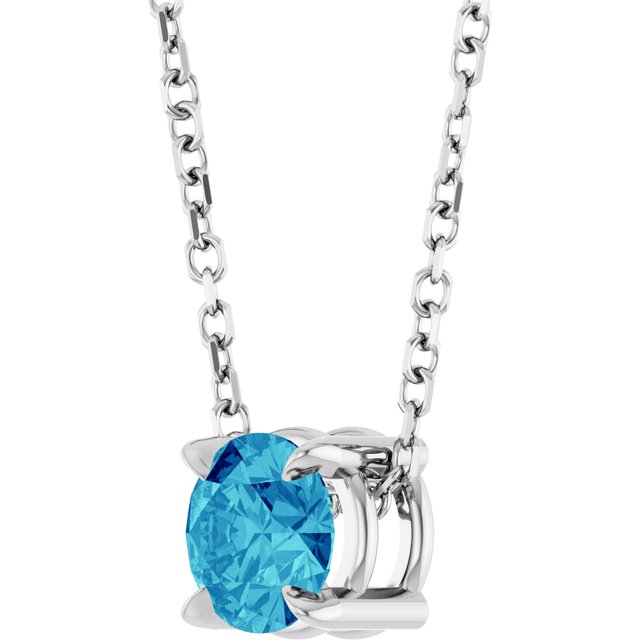 Sterling Silver 5 mm Natural Blue Zircon 16-18" Necklace