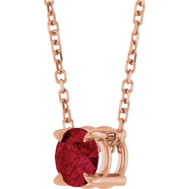 14K Rose 5 mm Lab-Grown Ruby 16-18" Necklace
